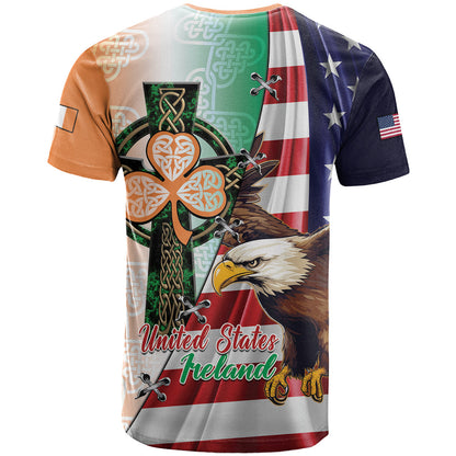 United States And Ireland T-Shirt USA Eagle With Irish Celtic Cross Graphic Tee