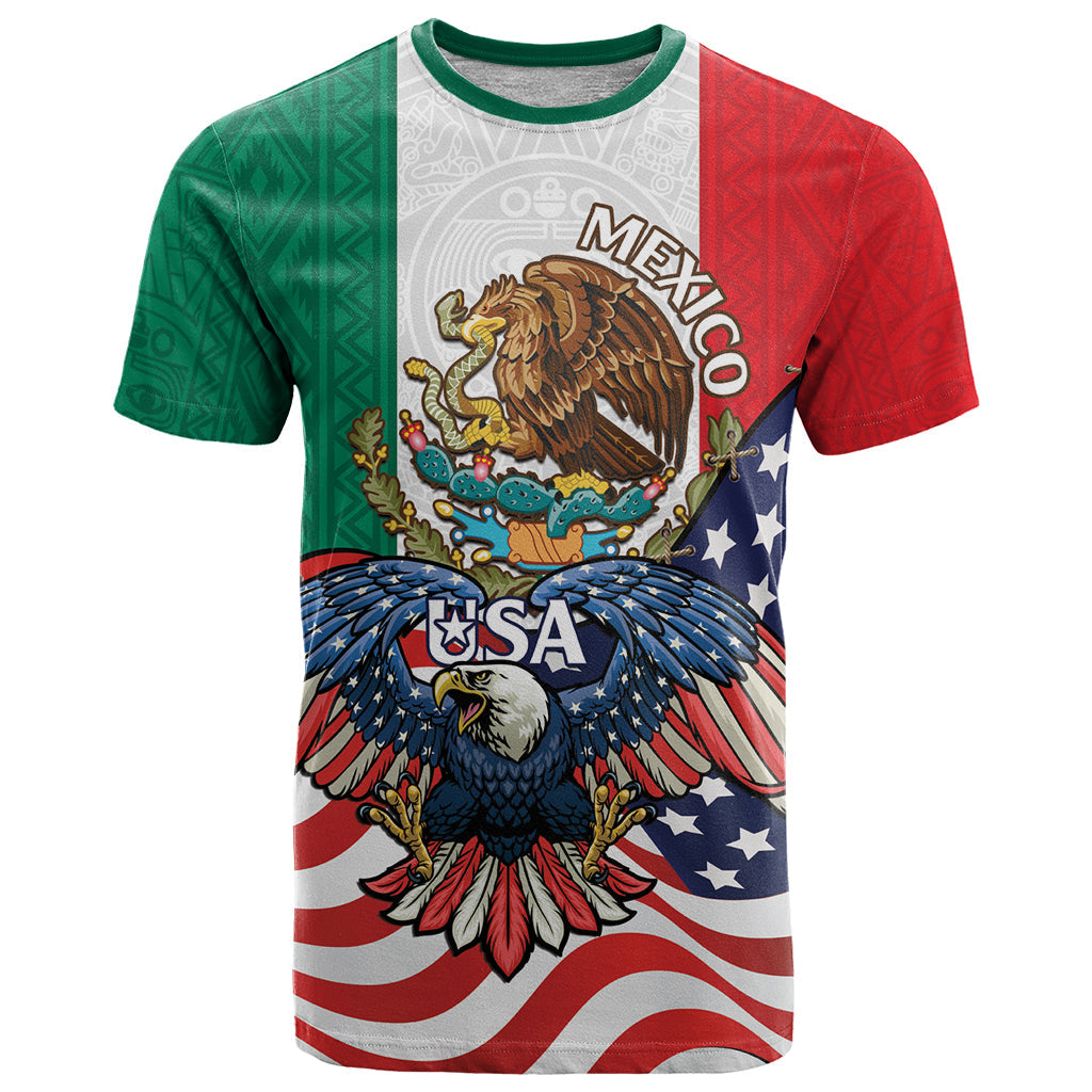 United States And Mexico T-Shirt USA Eagle With Mexican Aztec Graphic Tee