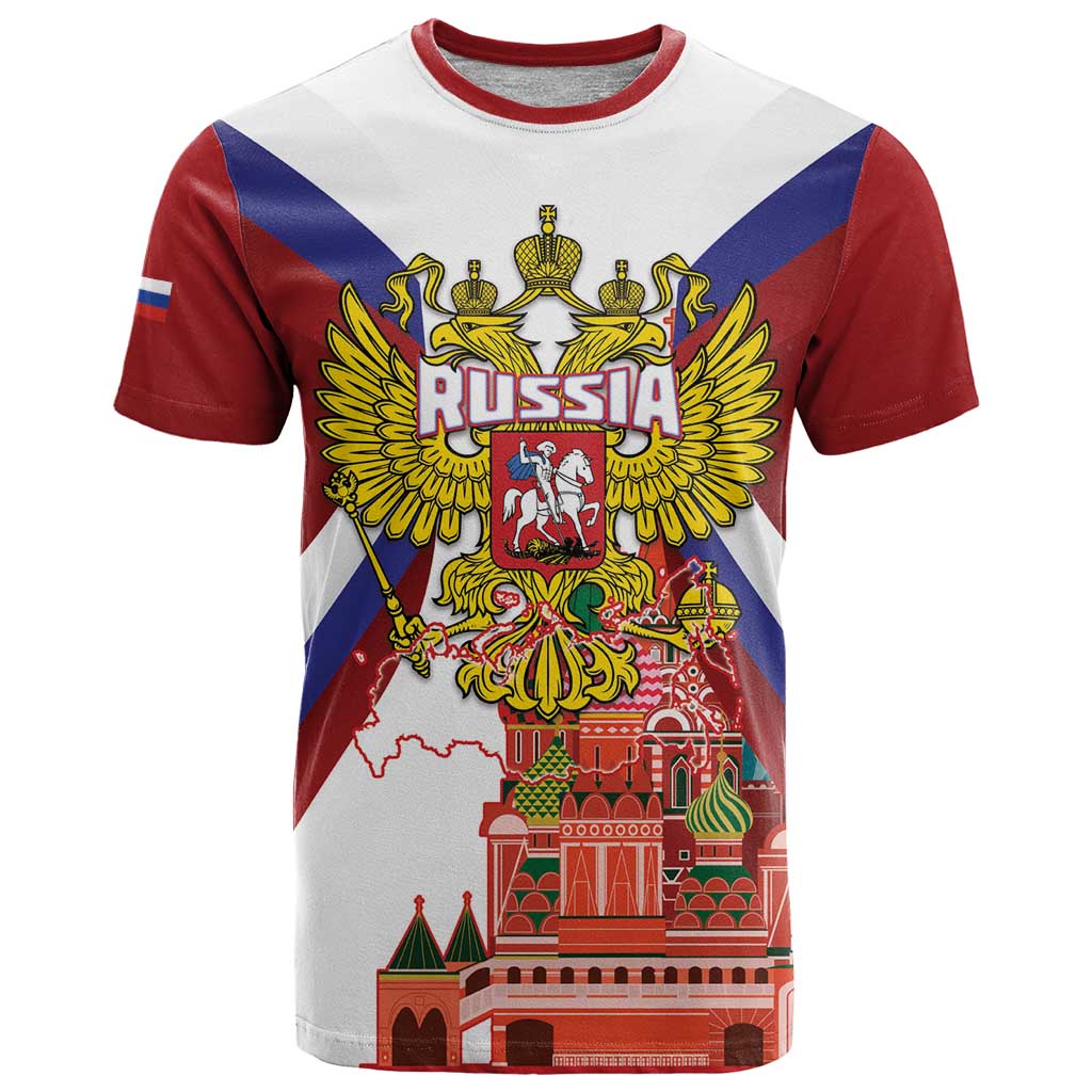 Russia Day T-Shirt Coat Of Arms With Saint Basil's Cathedral Graphic Tee