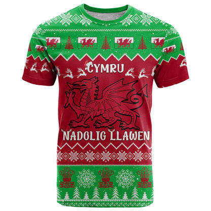 Personalised Wales Christmas T-Shirt Nadolig Llawen Cymru Unique Version Graphic Tee