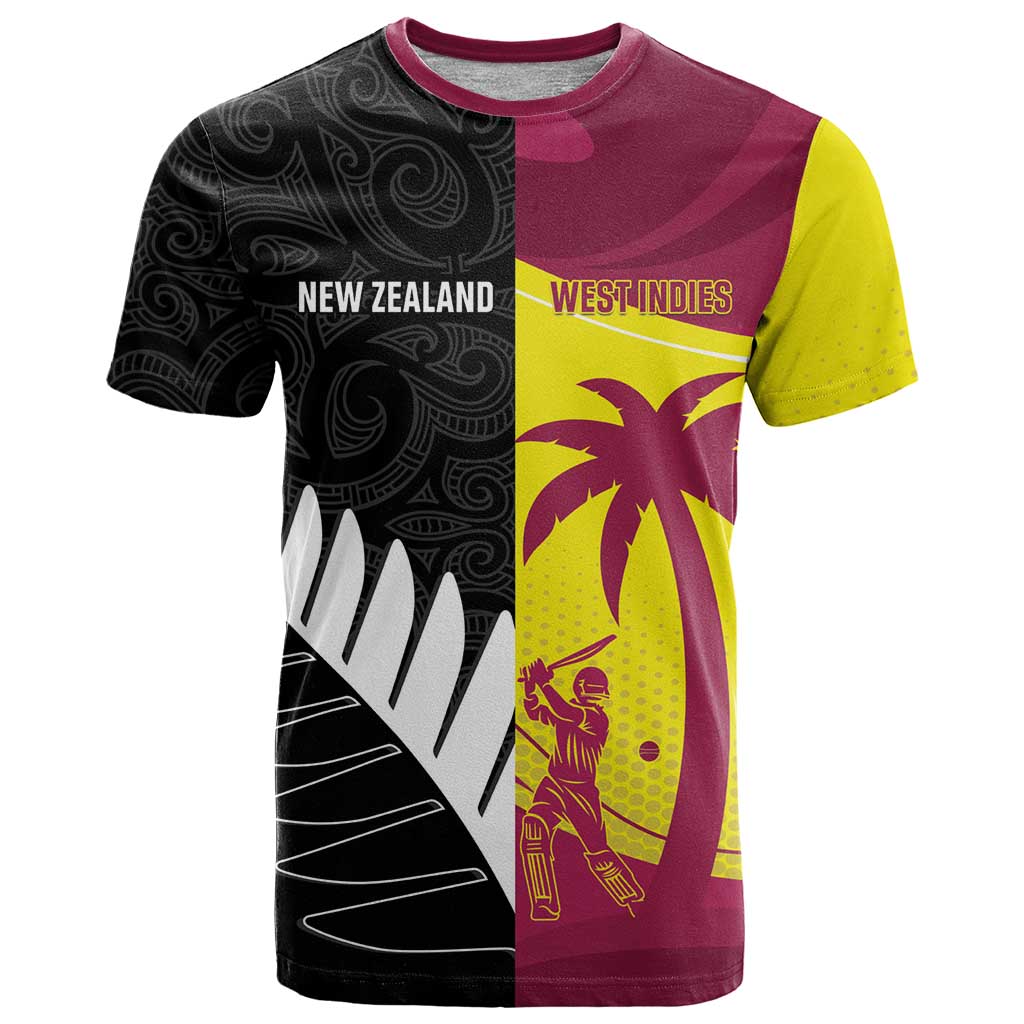 New Zealand and West Indies Cricket Custom T-Shirt Black Cap Windies Together Graphic Tee