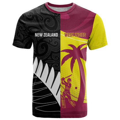 New Zealand and West Indies Cricket Custom T-Shirt Black Cap Windies Together Graphic Tee