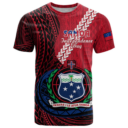 Custom Samoa T-Shirt Happy Independence Day Samoan Red Pattern Graphic Tee