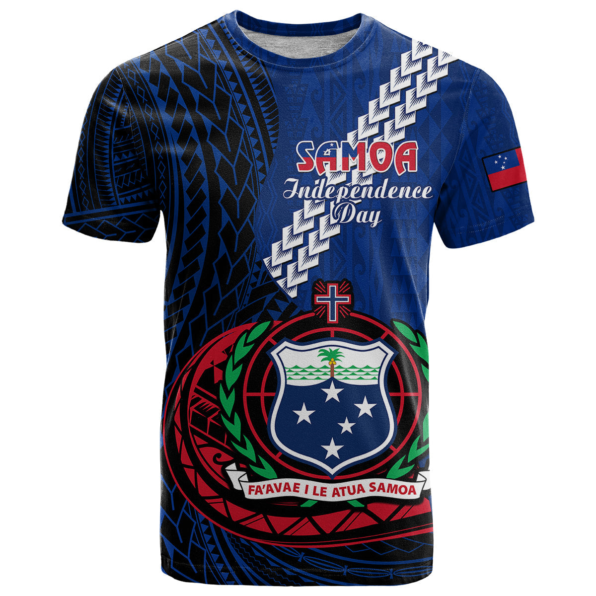 Samoa T-Shirt Happy Independence Day Samoan Blue Pattern Graphic Tee