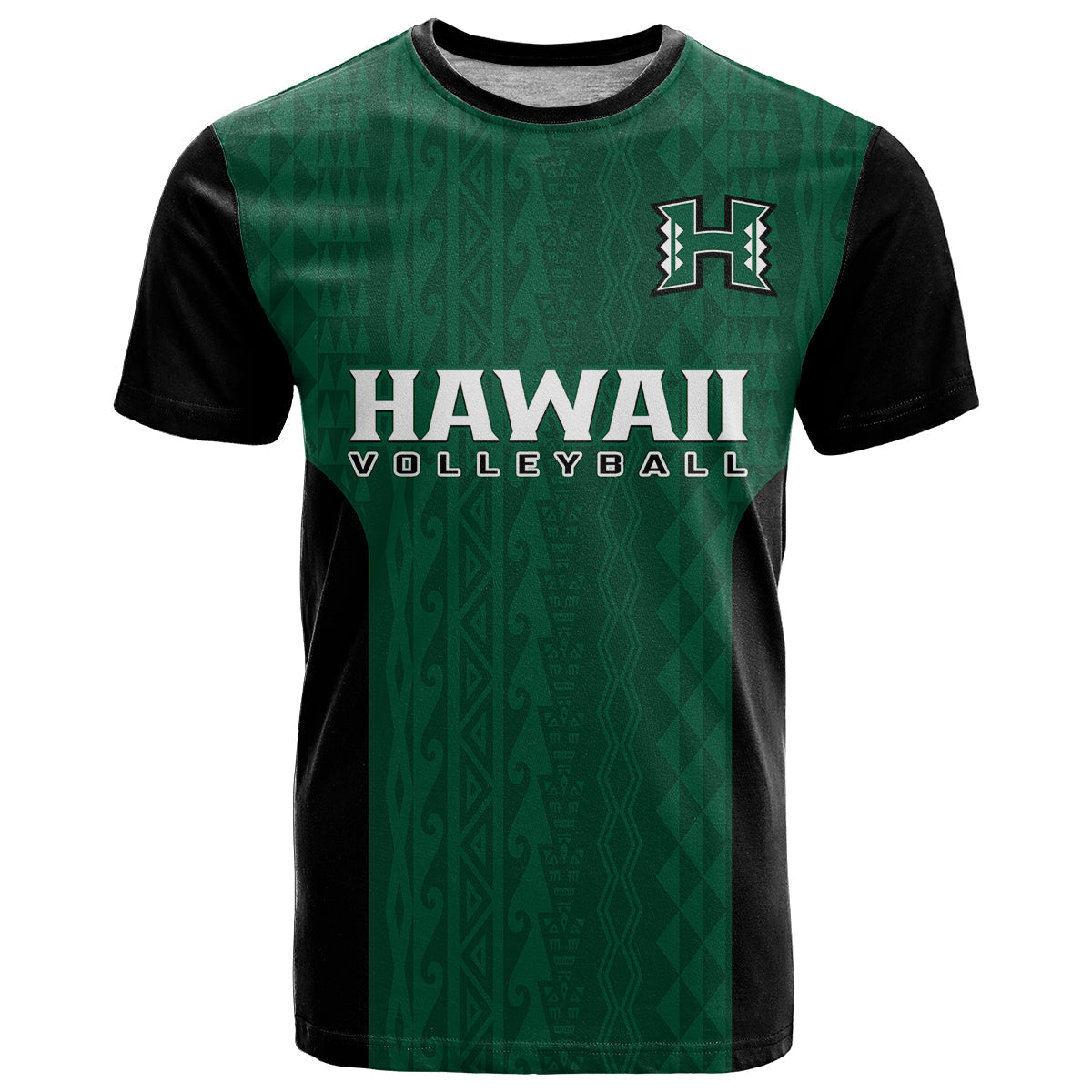 Custom Text And Number Hawaii VolleybT-Shirt Hawaiian Kakau Green Style Graphic Tee
