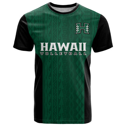 Custom Text And Number Hawaii VolleybT-Shirt Hawaiian Kakau Green Style Graphic Tee