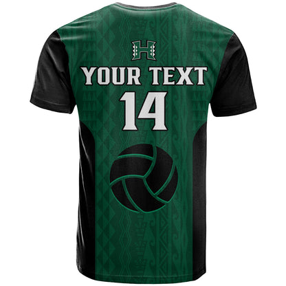 Custom Text And Number Hawaii VolleybT-Shirt Hawaiian Kakau Green Style Graphic Tee