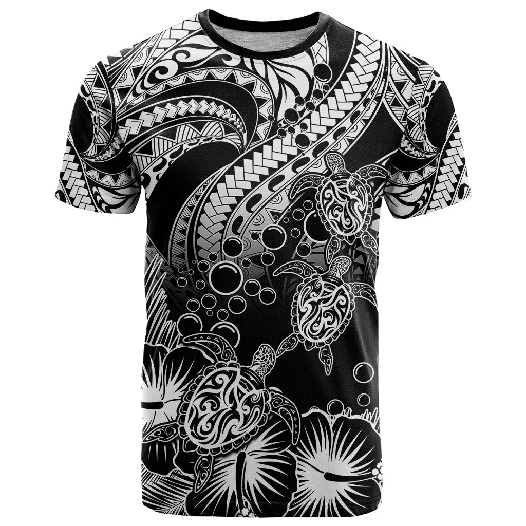 Personalised Polynesian T-Shirt Tribal Honu Turtle with Hibiscus White Version Graphic Tee