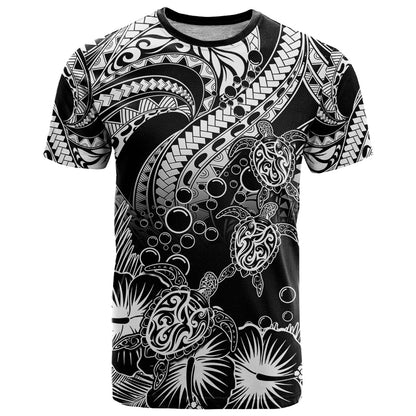Personalised Polynesian T-Shirt Tribal Honu Turtle with Hibiscus White Version Graphic Tee