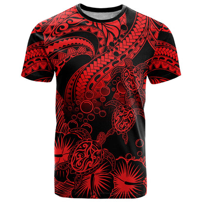 Personalised Polynesian T-Shirt Tribal Honu Turtle with Hibiscus Red Version Graphic Tee