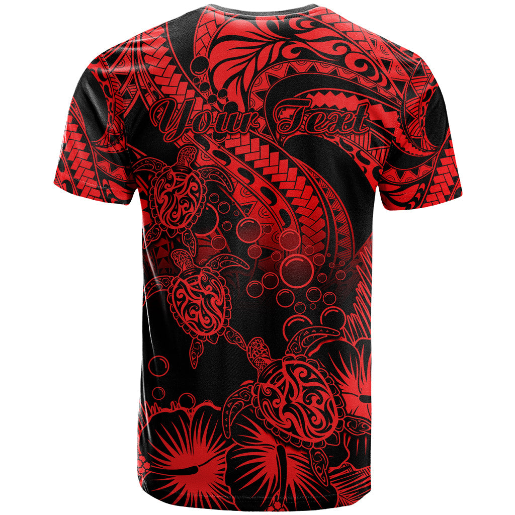 Personalised Polynesian T-Shirt Tribal Honu Turtle with Hibiscus Red Version Graphic Tee