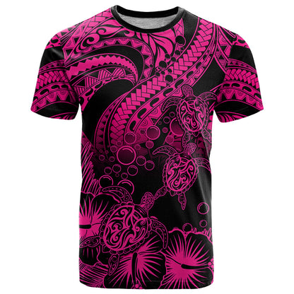 Personalised Polynesian T-Shirt Tribal Honu Turtle with Hibiscus Pink Version Graphic Tee