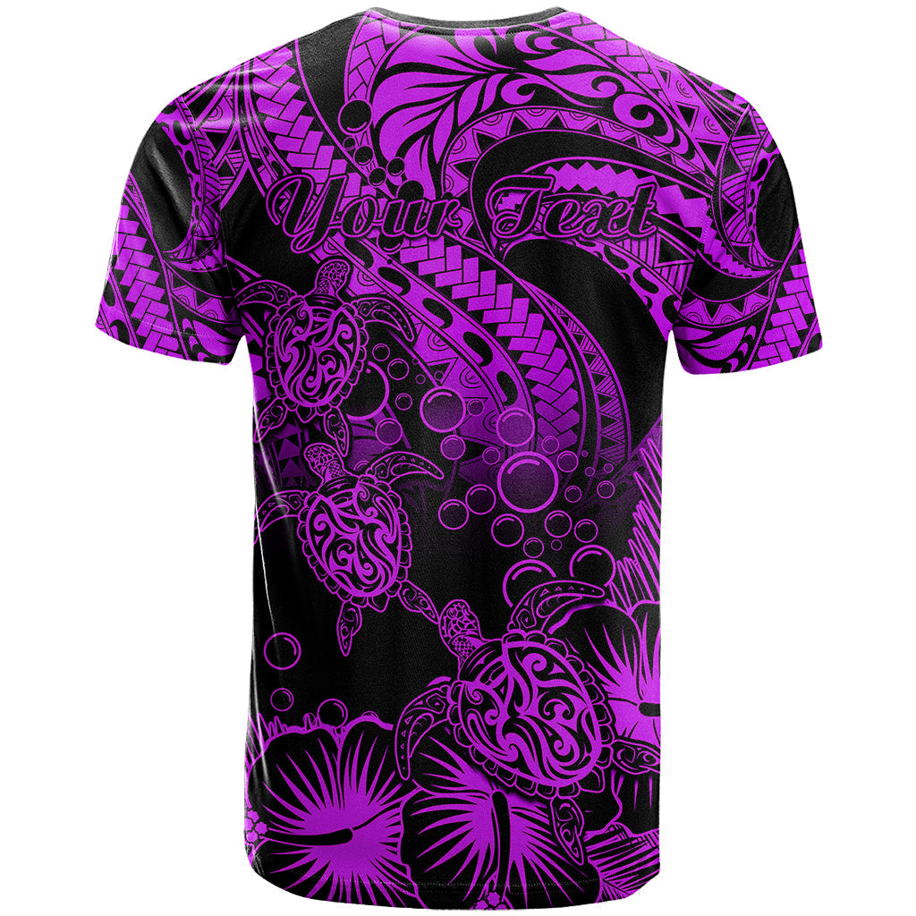 Personalised Polynesian T-Shirt Tribal Honu Turtle with Hibiscus Purple Version Graphic Tee