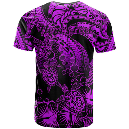 Personalised Polynesian T-Shirt Tribal Honu Turtle with Hibiscus Purple Version Graphic Tee