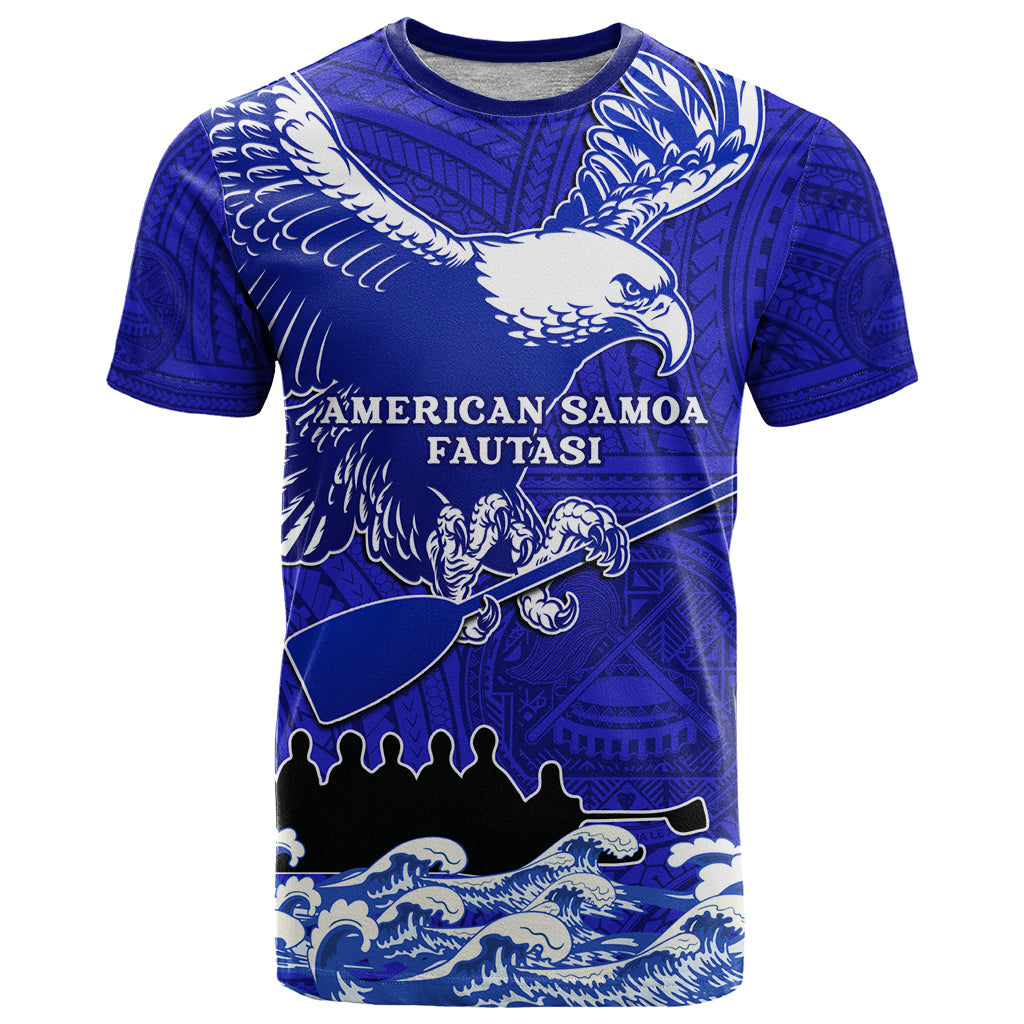 Personalised American Samoa Fautasi Race T-Shirt Eagle With Polynesian Pattern Graphic Tee