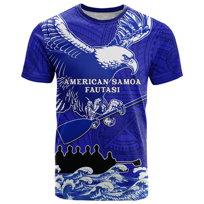 Personalised American Samoa Fautasi Race T-Shirt Eagle With Polynesian Pattern Graphic Tee