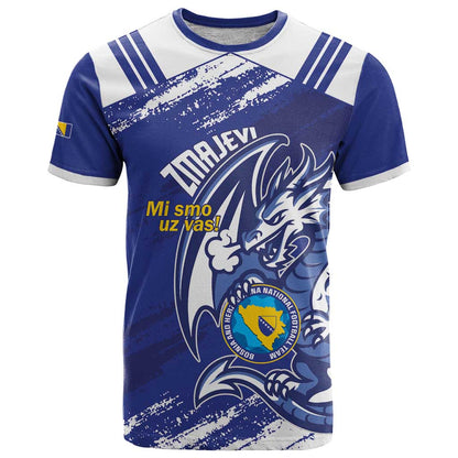 Bosnia and Herzegovina Football Custom T-Shirt Go Zmajevi Mi smo uz vas Blue Version Graphic Tee