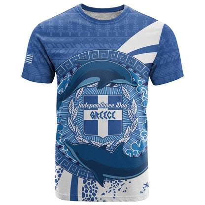 Greece Independence Day T-Shirt Greek Pattern With Dolphins Graphic Tee