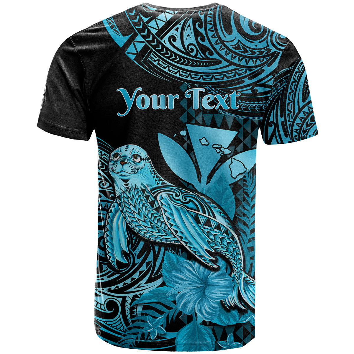 Custom Hawaii Monk Seal T-Shirt Polynesian Kakau With Kanaka Turquoise Graphic Tee