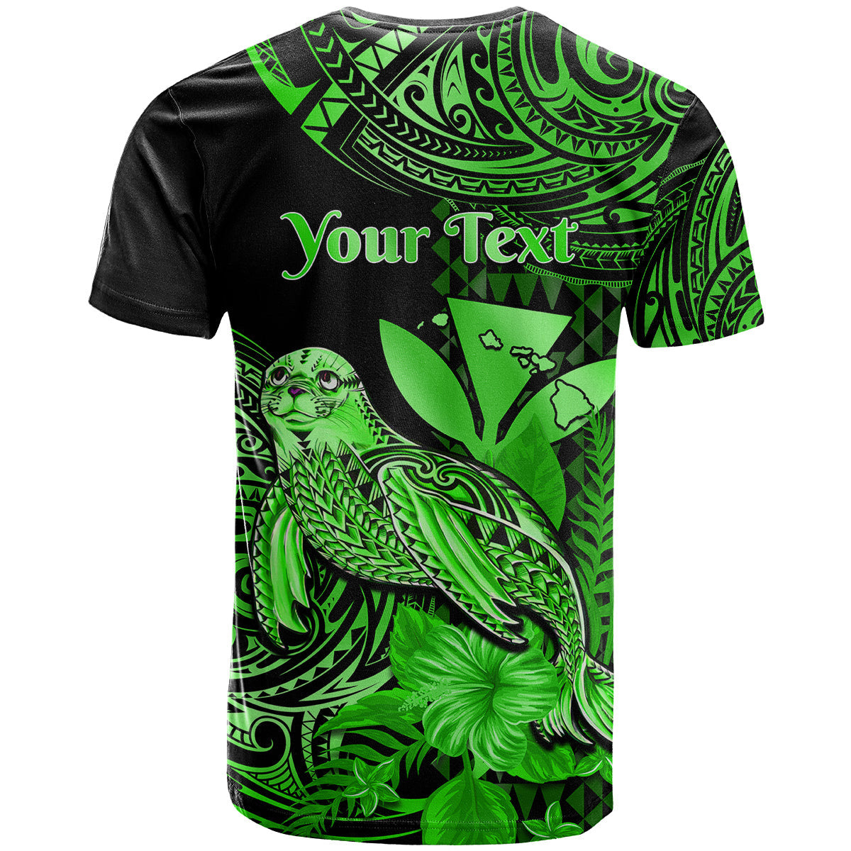 Custom Hawaii Monk Seal T-Shirt Polynesian Kakau With Kanaka Green Graphic Tee