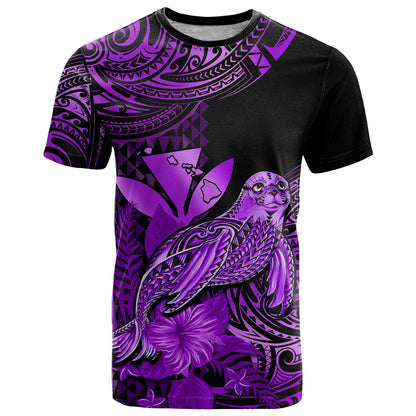 Custom Hawaii Monk Seal T-Shirt Polynesian Kakau With Kanaka Purple Graphic Tee