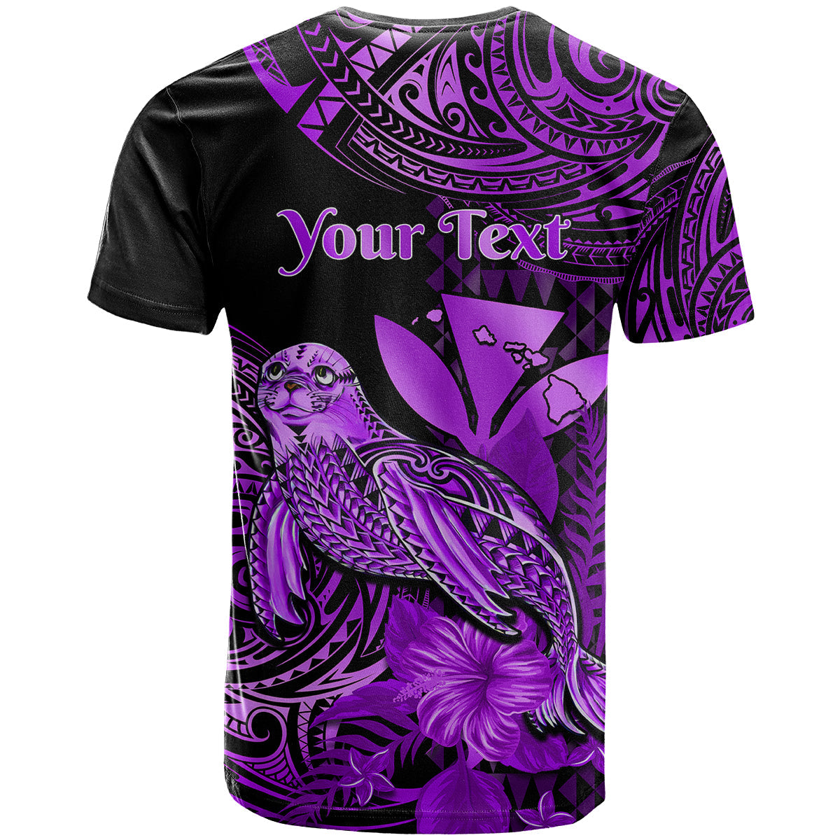 Custom Hawaii Monk Seal T-Shirt Polynesian Kakau With Kanaka Purple Graphic Tee
