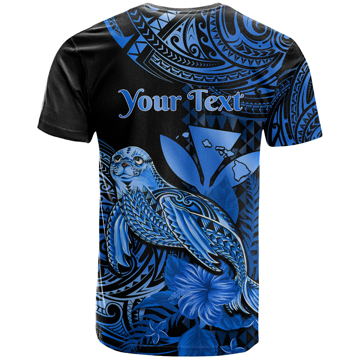 Custom Hawaii Monk Seal T-Shirt Polynesian Kakau With Kanaka Blue Graphic Tee