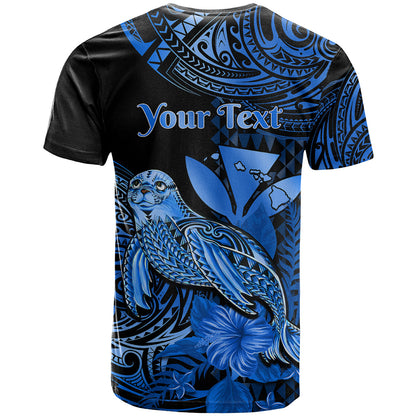 Custom Hawaii Monk Seal T-Shirt Polynesian Kakau With Kanaka Blue Graphic Tee