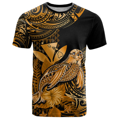 Custom Hawaii Monk Seal T-Shirt Polynesian Kakau With Kanaka Gold Graphic Tee