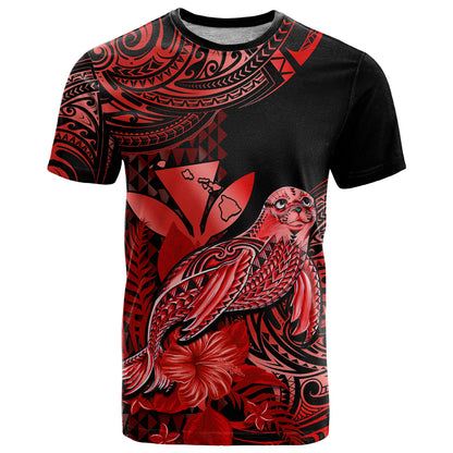 Custom Hawaii Monk Seal T-Shirt Polynesian Kakau With Kanaka Red Graphic Tee