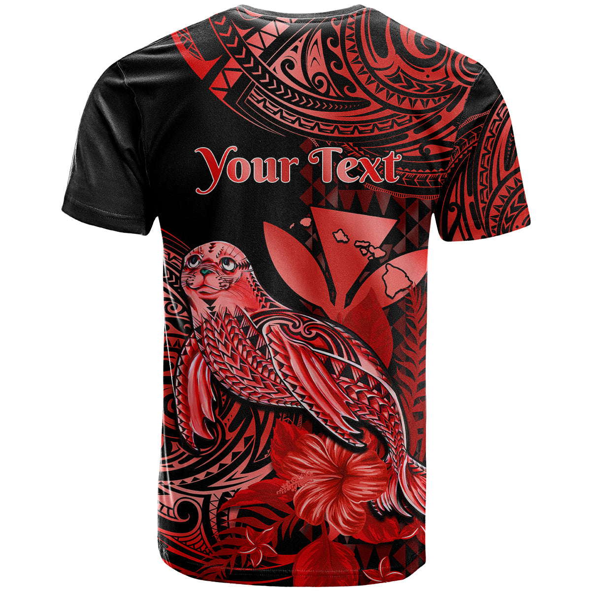 Custom Hawaii Monk Seal T-Shirt Polynesian Kakau With Kanaka Red Graphic Tee