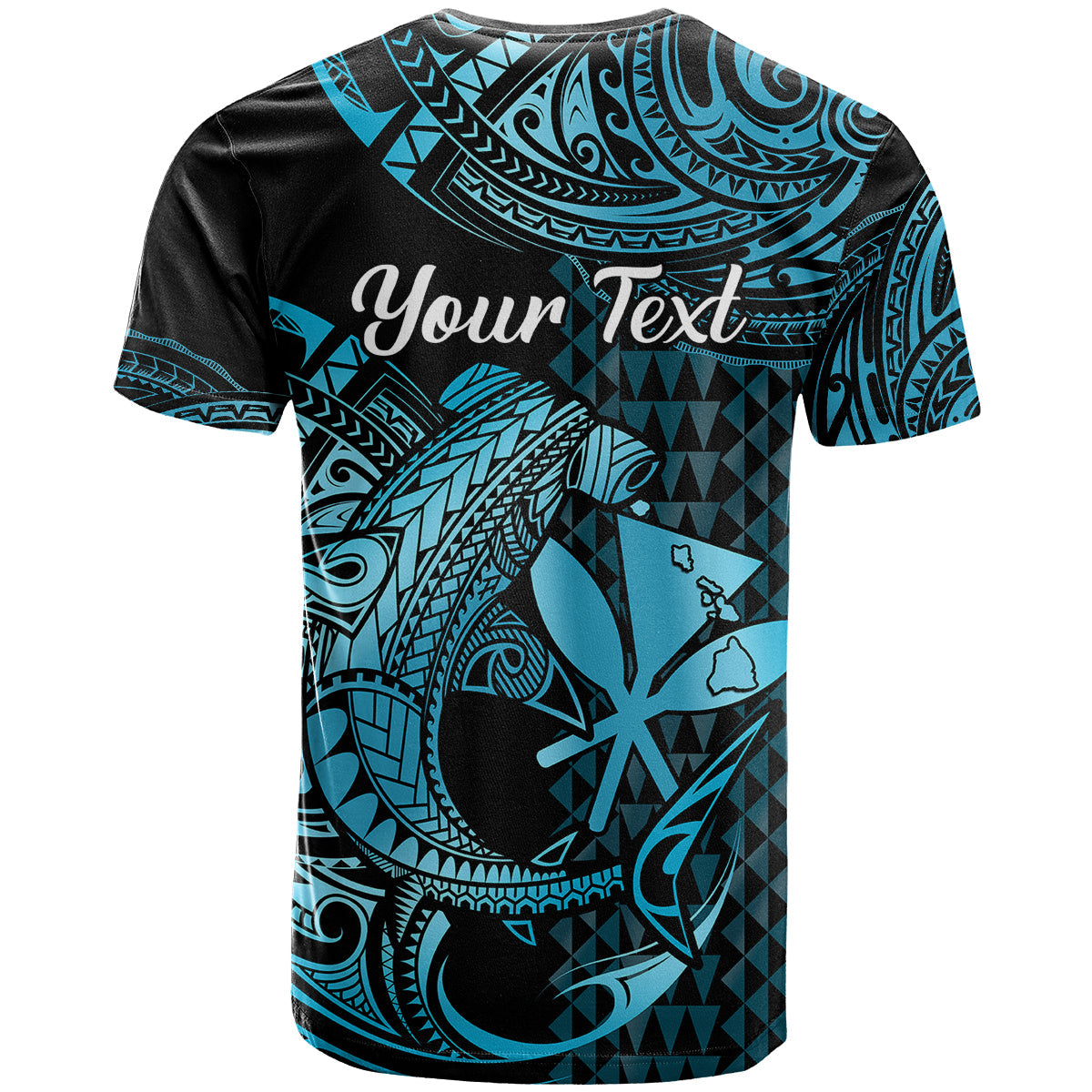 Custom Hawaii Hammerhead Shark T-Shirt Polynesian Kakau With Kanaka Turquoise Graphic Tee