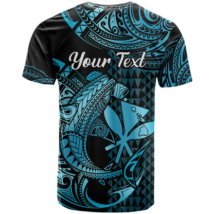 Custom Hawaii Hammerhead Shark T-Shirt Polynesian Kakau With Kanaka Turquoise Graphic Tee