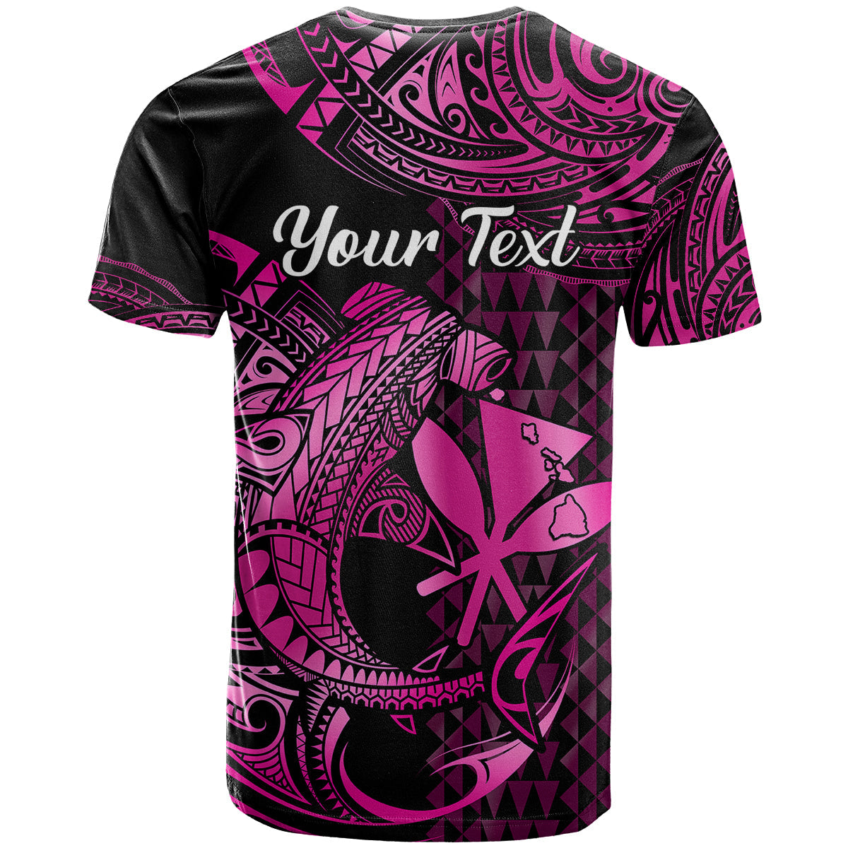 Custom Hawaii Hammerhead Shark T-Shirt Polynesian Kakau With Kanaka Pink Graphic Tee