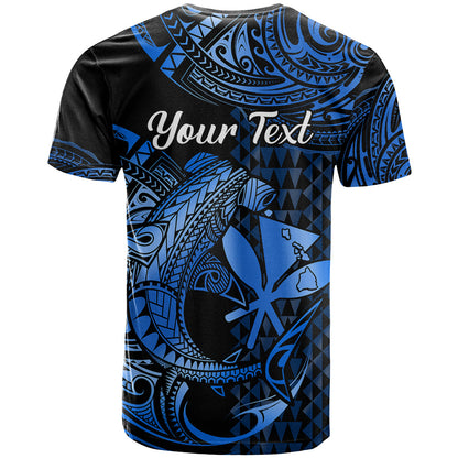 Custom Hawaii Hammerhead Shark T-Shirt Polynesian Kakau With Kanaka Blue Graphic Tee
