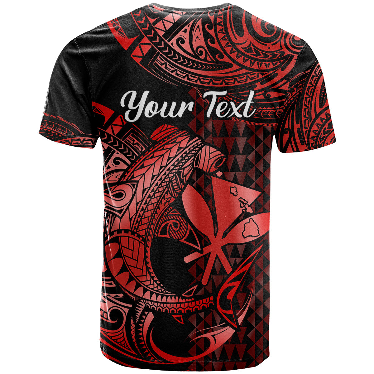 Custom Hawaii Hammerhead Shark T-Shirt Polynesian Kakau With Kanaka Red Graphic Tee