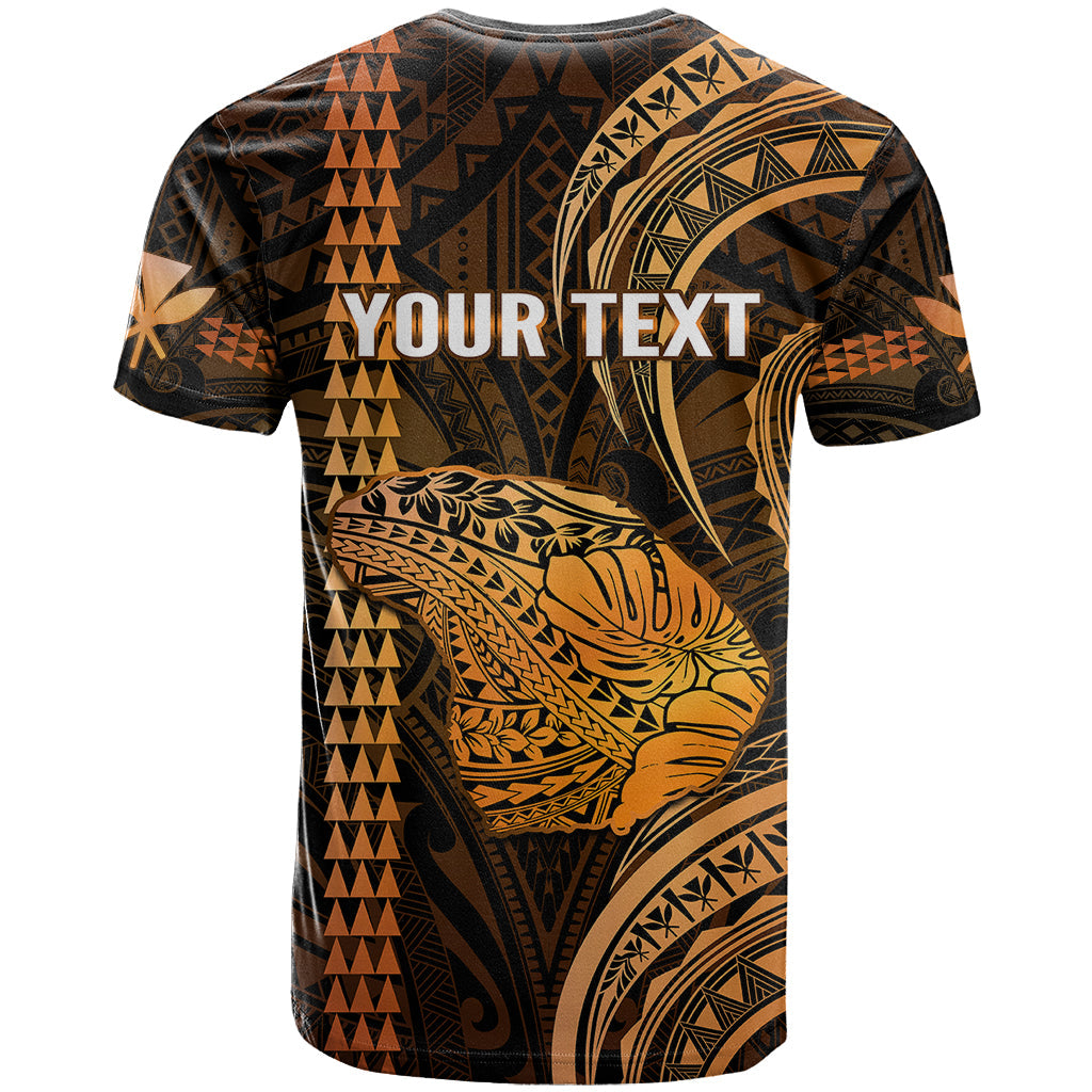 Personalised Hawaiian Islands T-Shirt Lani Map Gold Kanaka With Kakau Graphic Tee