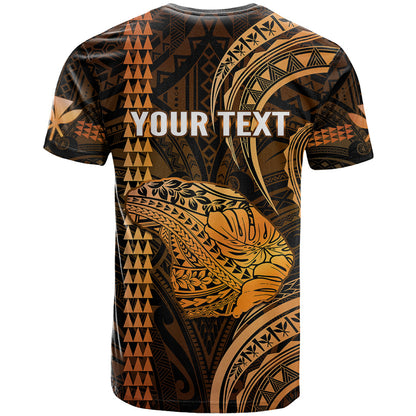 Personalised Hawaiian Islands T-Shirt Lani Map Gold Kanaka With Kakau Graphic Tee
