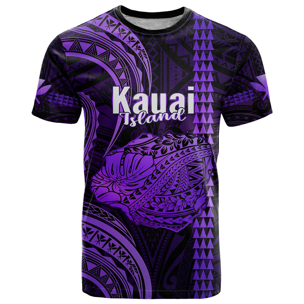 Polynesian Hawaiian Islands T-Shirt Kauai Map Purple Kanaka With Kakau Graphic Tee