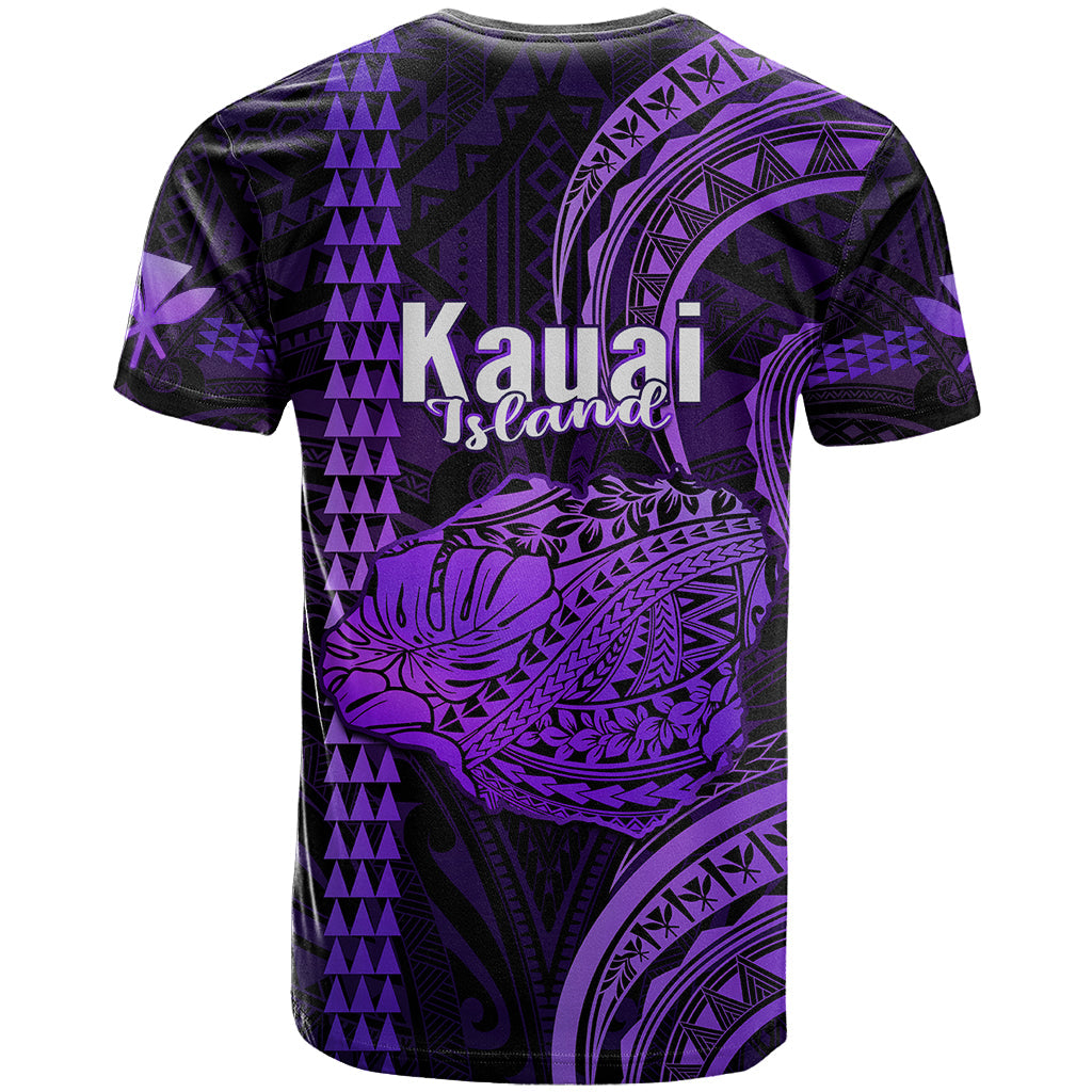 Polynesian Hawaiian Islands T-Shirt Kauai Map Purple Kanaka With Kakau Graphic Tee
