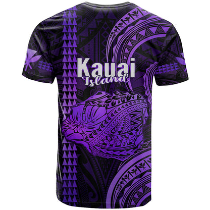 Polynesian Hawaiian Islands T-Shirt Kauai Map Purple Kanaka With Kakau Graphic Tee