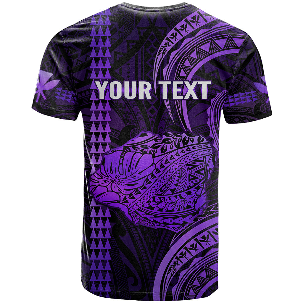 Personalised Hawaiian Islands T-Shirt Kauai Map Purple Kanaka With Kakau Graphic Tee