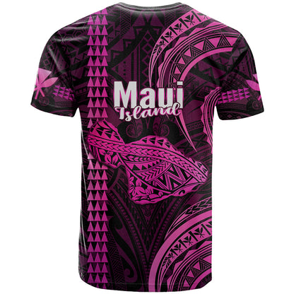 Polynesian Hawaiian Islands T-Shirt Maui Map Pink Kanaka With Kakau Graphic Tee