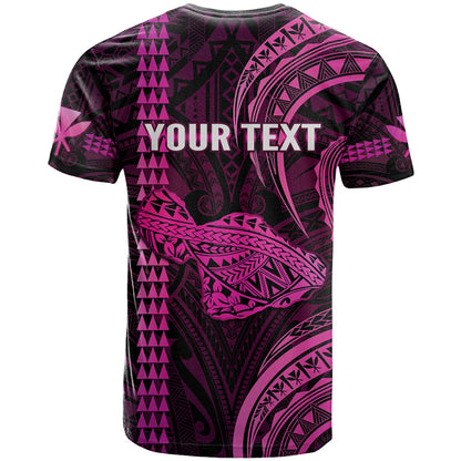 Personalised Hawaiian Islands T-Shirt Maui Map Pink Kanaka With Kakau Graphic Tee