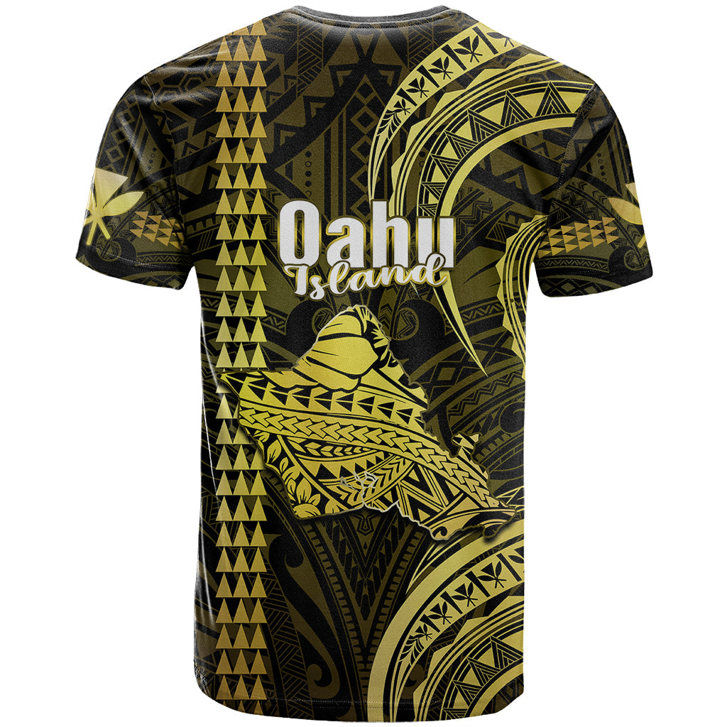 Polynesian Hawaiian Islands T-Shirt Oahu Map Yellow Kanaka With Kakau Graphic Tee