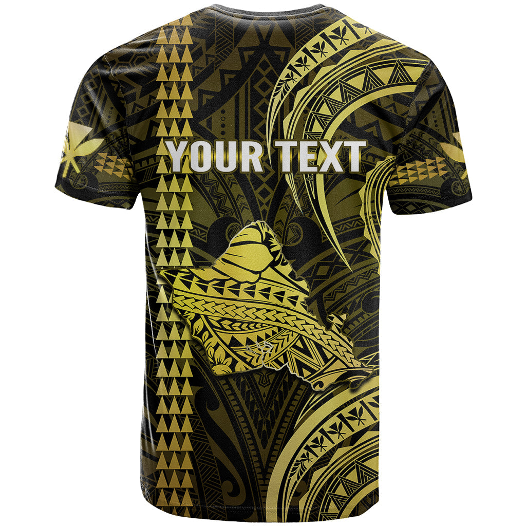 Personalised Hawaiian Islands T-Shirt Oahu Map Yellow Kanaka With Kakau Graphic Tee