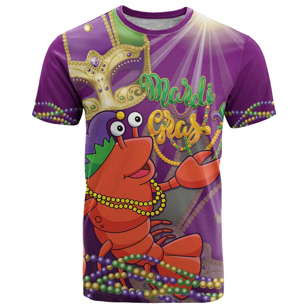 Mardi Gras 2025 T-Shirt Funny Jester Lobster With Beads Graphic Tee