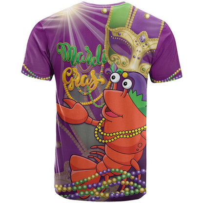 Mardi Gras 2025 T-Shirt Funny Jester Lobster With Beads Graphic Tee