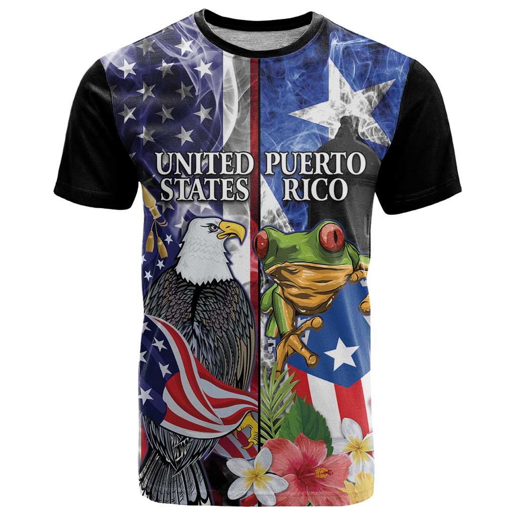 United States Puerto Rico T-Shirt USA Eagle Coqui Drum Tropical Flowers Graphic Tee