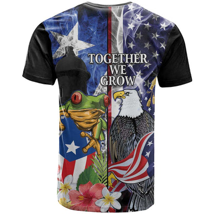 United States Puerto Rico T-Shirt USA Eagle Coqui Drum Tropical Flowers Graphic Tee